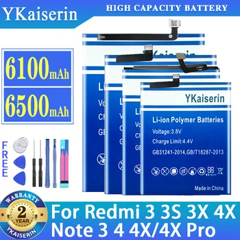 YKaiserin BM46 BM47 BN41 BN43 батерия за Xiaomi Redmi 3 3S 3X 4X Забележка 3 4 4X Pro Note3 Note4 Note4x Pro Batterij + безплатни инструменти