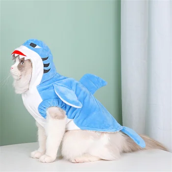 Смешно куче котка синя акула костюми домашни любимци Хелоуин Коледа косплей рокля очарователни животински руно качулка топли тоалети дрехи