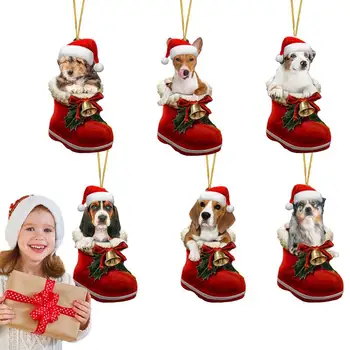 6Pcs Творчески Дядо Коледа кучета декор висящи орнаменти за коледно дърво висулка деца играчка дома интериор коледни украси елементи