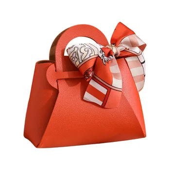 10pcs/set Скандинавски стил сватба бонбони кутия кожа бонбони опаковка кутия парти подарък кутия опаковка творчески чанта дизайн с шал