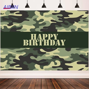 Честит рожден ден Фон Армия войник Зелен камуфлаж Фотография Декор Фон Торта Банер за маса Фото студио Реквизит
