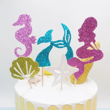 1Set русалка парти торта декор доставки очарователни блясък русалка опашка Cupcake Topper за рожден ден бебе душ русалка тема парти