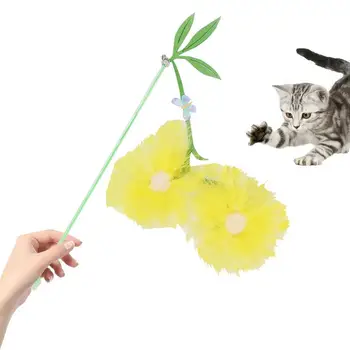 Котка тийзър стик цвете перо интерактивна играчка звънец сладък котка пръчка котка тийзър еко приятелски мек домашен любимец играчка за домове котка кафе