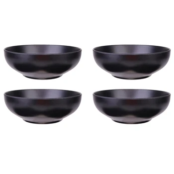 4Pcs Японски стил Ramen Bowls Стилен контейнер за храна Черни купички за юфка Черна имитация на порцелан Японска купа за рамен