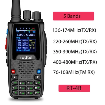 Radtel RT-4B 5 ленти Любителски двупосочно радио 200CH Ham Walkie Talkie VOX DTMF 2 Tone 5 Tone SOS Цветен LCD полицейски скенер FM радио