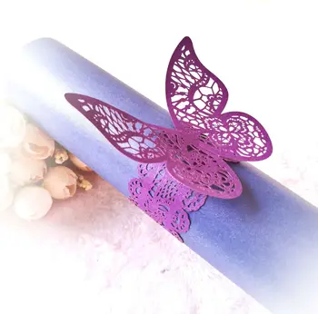 50Pcs Пръстени за салфетки за еднократна употреба 3D Butterfly хартиени катарами за салфетки Ленти за салфетки за сватбена декорация Начало Аксесоари за маса