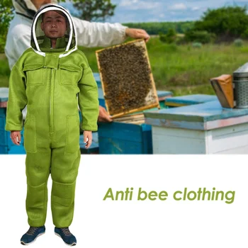 Нов професионален вентилиран пчеларски костюм за пчеларство с кожени ръкавици зелен цвят детски пчеларски защитен