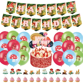Jungle гъби рожден ден декорации Честит рожден ден банер торта топер балони гъби тема парти доставки за деца