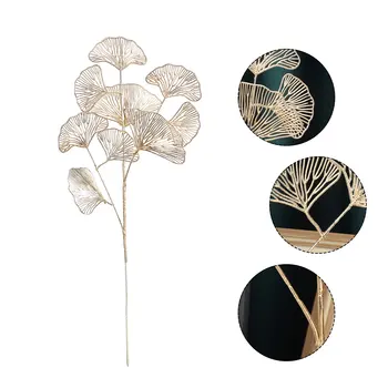 3 зъбци изкуствени цветя кирки пластмасови симулирани златни гинко листа за домашна стая сватбено тържество декорация