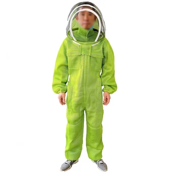 1Set Зелен сиамски костюм за защита на пчелите Mesh дишаща космическа капачка Resist Bee Stings Bee Proof Suit
