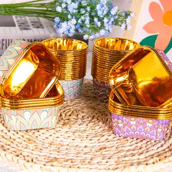50pcs Удебелени опаковки за кексчета Изящни модели Кифла Cupcake Liner Eid Ramadan Чаша за печене Тава за торта Хартиени чаши