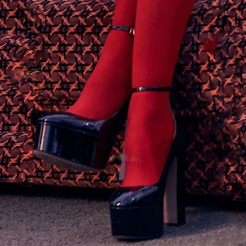 Кръгла платформа платформа блок петата помпи Жена 2023 Плитък един цвят ключалката висок ток сандали високи токчета модни обувки за жени