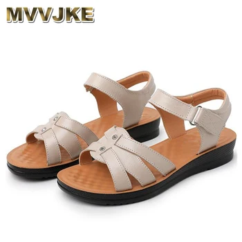 MVVJKE 2020 Нова лятна мода Ежедневни сандали Дамски сандали от естествена кожа Меки удобни плажни сандали без хлъзгане Плоски сандали