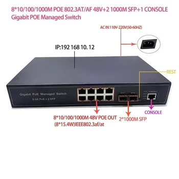 8 10/100/1000M 802.3AF/AT POE 48V с 2port SFP и 1port cosole управляван превключвател