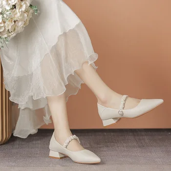 Дамски Помпи 2023 Модни обувки Мода Елегантни плътни цветове Жени Единични обувки каишка парти платформа дебели високи токчета