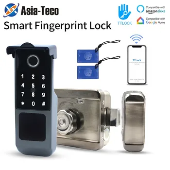 Водоустойчив TTLOCK Интелигентно заключване на пръстови отпечатъци Заключване на входната врата Заключване на мотора на входната врата Bluetooth връзка чрез шлюз Работа с Alexa Echo