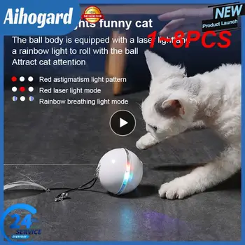 1~8PCS Автоматична интелигентна котка играчки топка интерактивна коча билка USB акумулаторна самовъртяща се цветна Led перо камбани играчки за котки