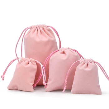 5pcs 7x9cm 8x10cm 10x12cm 12x16cm 15x20cm розова кадифена чанта сватба/парти благосклонност подаръчни торбички бижута опаковане шнур торбички