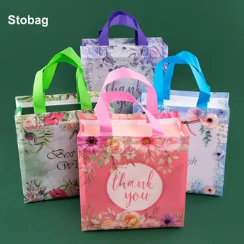 StoBag 12бр нетъкани пазарски чанти Благодаря ви цвете подарък плат бонбони снек пакет водоустойчив съхранение за многократна употреба торбичка парти услуги