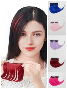 6 инча Цветни синтетични бретон за жени Цветни топлоустойчиви прически къси дебели фалшиви коси в клипове разширения