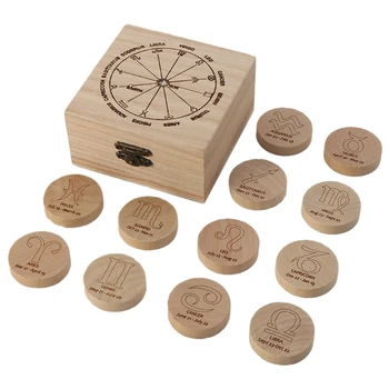 Nordic ръчно изработени дърворезба рунни камъни с руна съхранение кутия комплект борда игра подпори