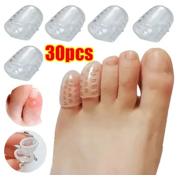 30pcs Прозрачни силиконови капачки против триене Дишащ протектор за пръстите на краката Предотвратява блистери Капачки на пръстите Покриващи протектори Грижа за краката
