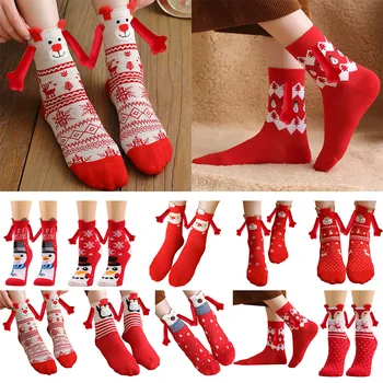 полиестер памук магнитна двойка чорапи нови дишаща червена новост чорапи Коледа екипажа чорапи жени мъже