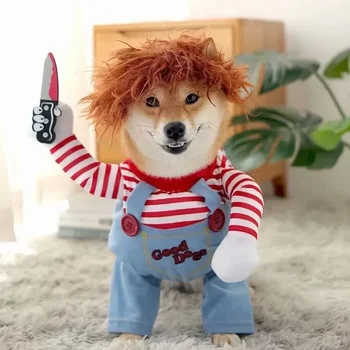 Хелоуин кучешки дрехи персонализирани забавни косплей костюм парти призрачен домашен любимец облекло Теди смъртоносна кукла нож кинжал качулки