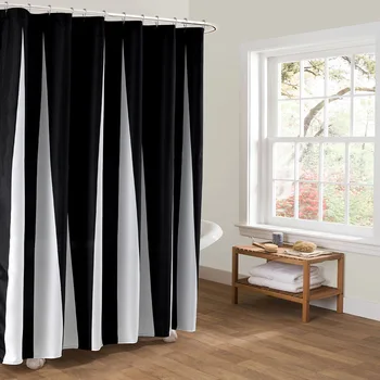 Елегантен черно-бял декоративен модерен водоустойчив и плесен душ завеса полиестер баня завеса с 12 пластмасови пръстени