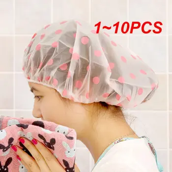  1 ~ 10PCS вълна точка душ водоустойчив сгъстяване високо качество салон за коса еластични за жени баня шапка баня продукти случайни