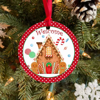 Весела Коледа празнични кръгли орнаменти ръчно изработени зимни снежен човек Коледа украшение дърво стая врата закачалка висулка декорация