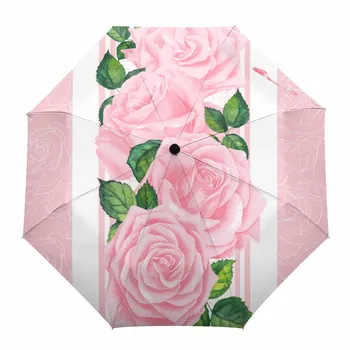 Свети Валентин роза розов автоматичен чадър за дъжд сгъваем чадър чадър осем нишка външни чадъри