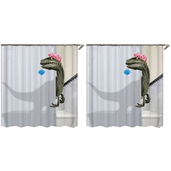 2X Прекрасен къпане динозавър печат душ завеса водоустойчива баня завеса душ аксесоари баня завеса 180X180cm