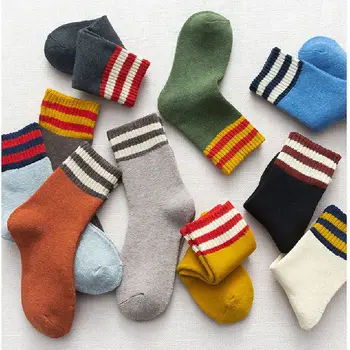5 чифта нови жени зимни хавлиени чорапи дебели топли чорапи за възрастни многоцветни раирани памучни чорапи