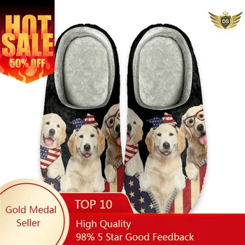 Прекрасен дизайн на кучета Жени Вътрешни памучни чехли Зимен дом Уютен топъл чехъл къща плоски обувки слайдове за спалня печат при поискване