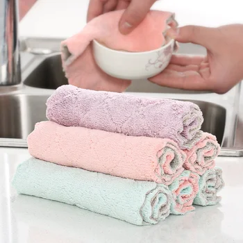 Супер двойни слоеве Силни абсорбиращи кърпи за съдове Микрофибърна сгъстяваща кърпа Незалепващо масло Кухненски кърпи Измийте почистващите кърпи