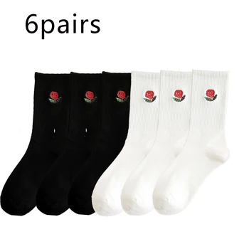 Бродирани флорални дамски чорапи тънки дишащи лято/есен без пилинг плътен цвят 2023 минималистични момичета 6 чифта/лот чорапи