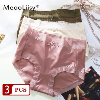 【3Pcs/Pack!】MeooLiisy Mid Waist Panties for Women Lift Hips Solid Color Breathable Panty Lady No Show Sexy Lace Briefs Underwear
