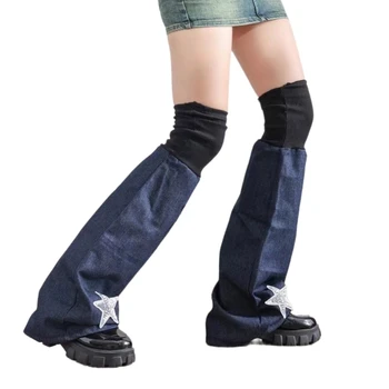 Star Leg Warmers за жени пънк деним дълги чорапи Harajuku крак покритие чорап