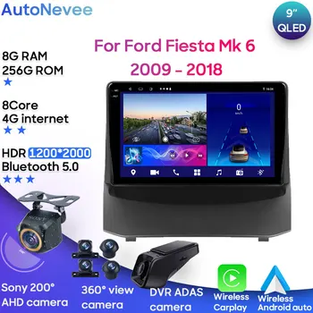 Android мултимедия за Ford Fiesta Mk 6 2009 - 2018 Автомобилен стерео процесор Радио QLED плейър Навигация Carplay Auto 5G Cam екран HDR