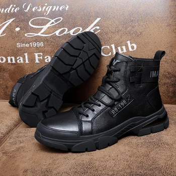 Hot Selling Men's Genuine Leather Boots Winter Thick Bottomed Work Boots Модни ежедневни къси ботуши Мъжки туристически обувки