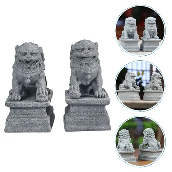 Статуя на лъв Фън статуи Шуй Фу пазител кучета мини камък лъв декор китайски стил лъв статуя десктоп Фън Шуй украшение