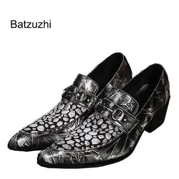 Batzuzhi японски стил мода Desinger мъжки обувки Мъж заострени пръсти рокля обувки Сив бял естествена кожа мъжки обувки