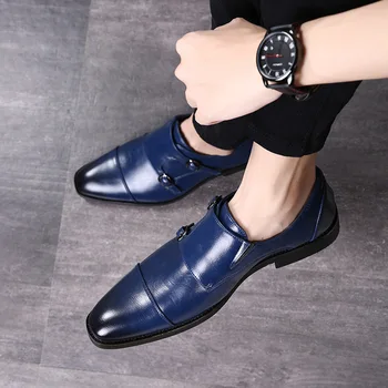 WEH Мъжки обувки за обличане Италиански луксозни кожени официални обувки Мъжки класически обувки Оксфорд за мъже Мокасини Двойна монашеска каишка Обувки 48