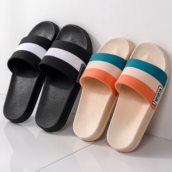 Устойчиви на износване Мъжки вътрешни чехли Лятна мода Раирана двойка сандали Открит плаж Нехлъзгащи се чехли за баня Плоски обувки