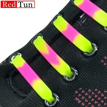 12pcs/lot Градиент цвят бягане обувка дантела силикон не вратовръзка връзки обувки мода унисекс еластични маратонки връзки за обувки