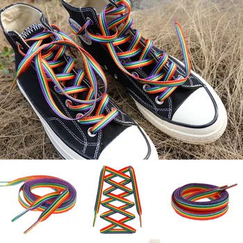 1Pair Rainbow Shoelace Gradient Color Low-cut High Top Canvas Shoes Laces Boot Strings Rainbow Personalized Printing Shoelaces