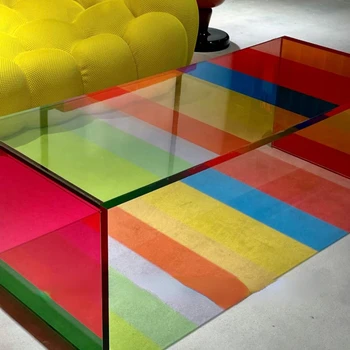 Закалено стъкло дъга масичка за кафе интернет знаменитост цвят градиент хол малък апартамент Nordic дизайнер
