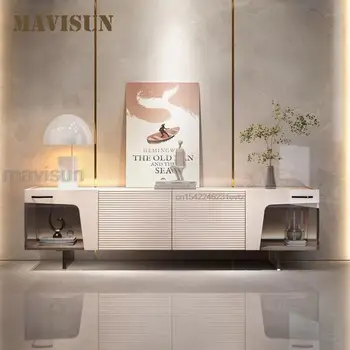 Mavisun Модерна телевизионна стойка Мебели за хол с прозрачно стъкло Метални основи Масивна дървена рамка дизайнер телевизия Cbainet