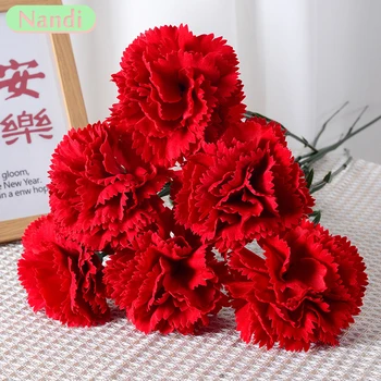 Изкуствени цветя коприна карамфили червен букет розов фалшиви цветя за сватбено парти фестивал DIY подарък стена Ден на майката Начало декор